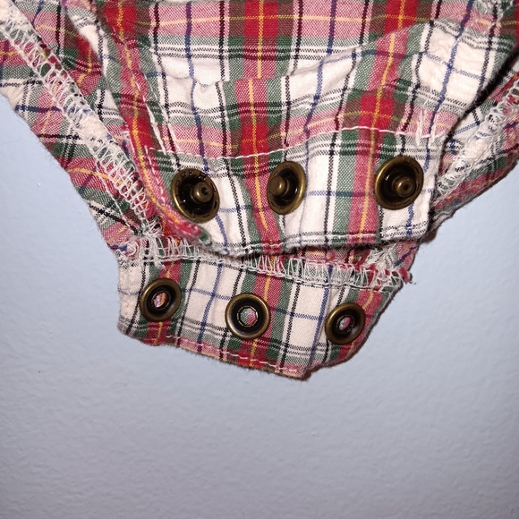 Vintage OSH KOSH BGOSH snap button down collared long sleeve onesie red plaid - Picture 11 of 12